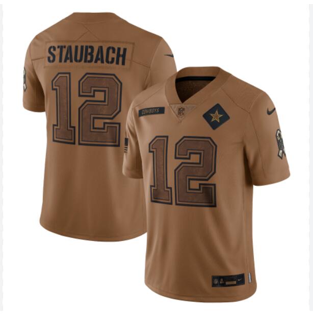 Men Nike #27 Roger Staubach Brown Dallas Cowboys 2023 Salute To Service Retired Player Limited Jersey